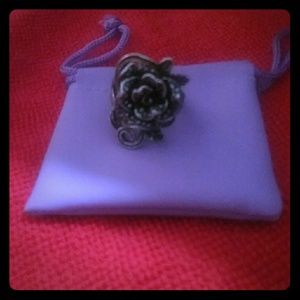 Silver rustic rose ring